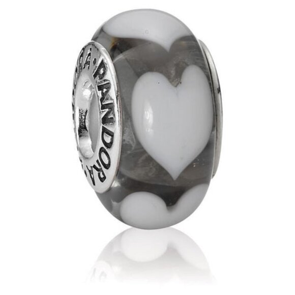 PANDORA Clear with White Hearts Charm Authentic Silver Murano Glass Romance - Picture 1 of 8